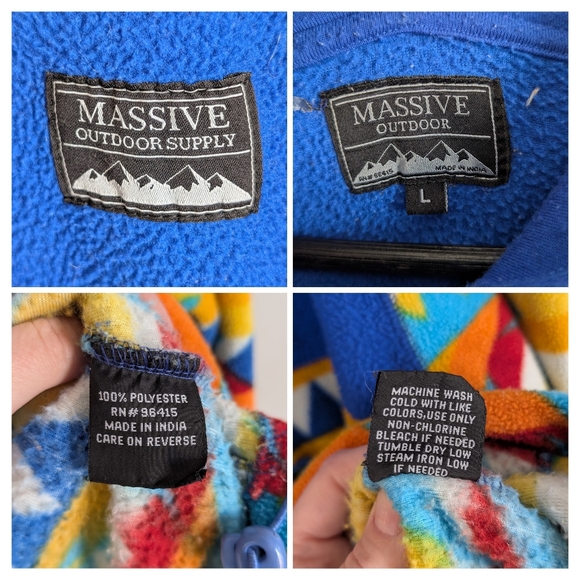 Vintage Massive Outdoor Supply Fleece Half Zip Hoodie, Blue & Orange, Size L - Picture 10 of 15